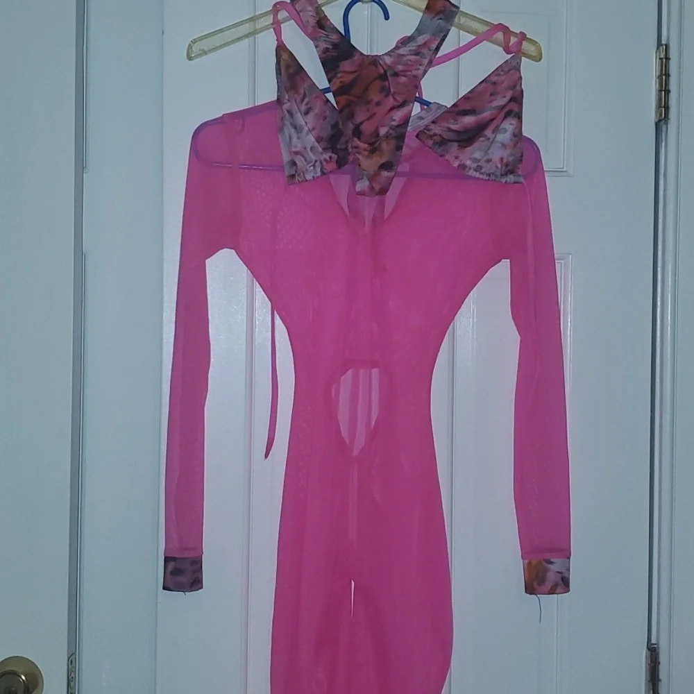 3 pieces Jumpsuit with top and bottom bikini  Bartender dancer outfit S hot Pink - Picture 2 of 12